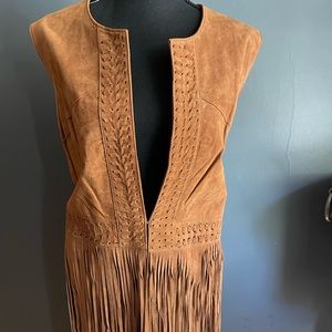 GENUINE SUEDE COGNAC BROWN FRINGE VEST
